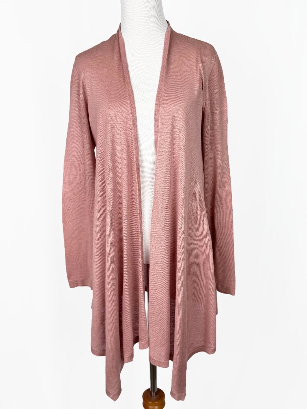 Eileen Fisher Dusty Pink Silk Linen Draped Open Front Cardigan Sweater Size S